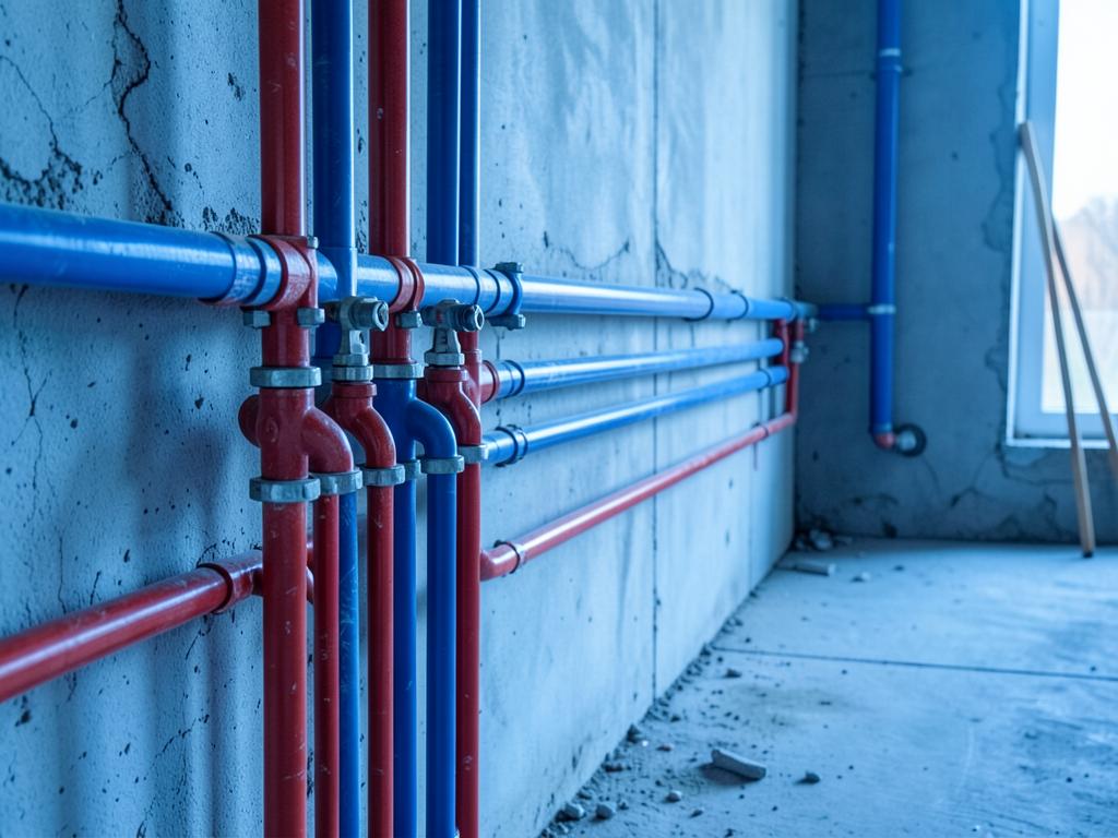Réseau de tuyaux PER rouge et bleu neuf, propre et bien rangé